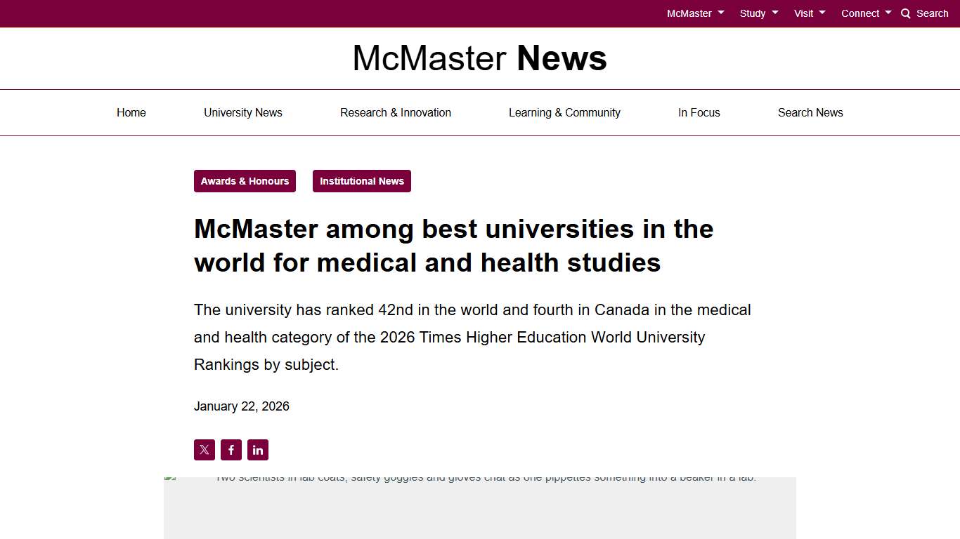 McMaster among best universities in the world for medical and health studies   - McMaster News